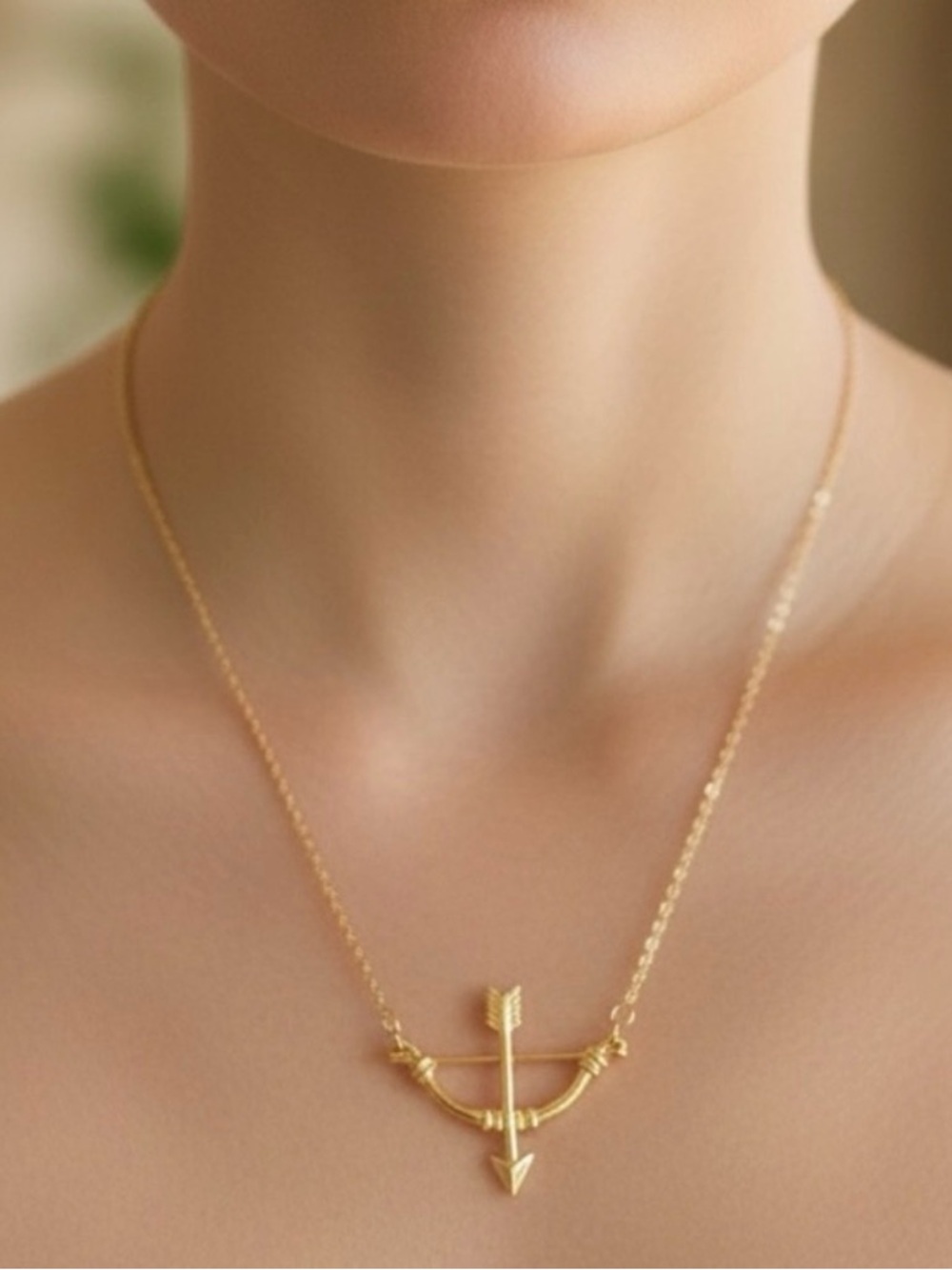 NEW Delicate Gold Bow & Arrow Pendant Necklace Minimalist